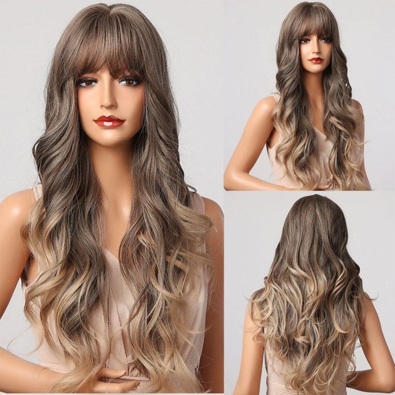 Ombre Brown Blond Wig Synthetic Long Wigs for Women Natural Wave Hair Wigs Middle Part Heat Resistant Natural Looking Wigs