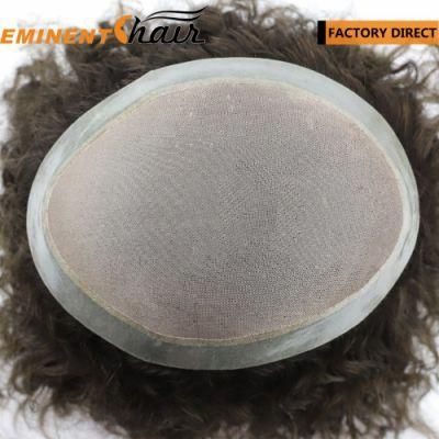 Human Hair Mono with PU Edge Hair Toupee for Men