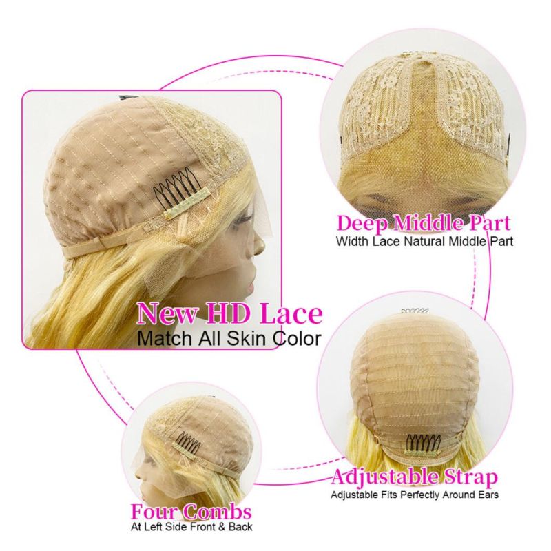 Pre Plucked HD Transparent Ombre 613 Blonde Pink Colored Body Wave Human Hair Wigs Full Frontal Wig for Women High Density 24 Inches