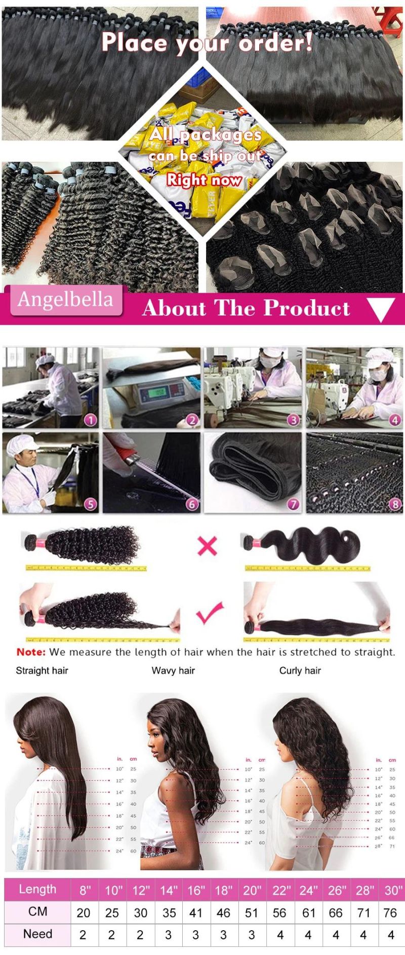 Angelbella Natural Human Hair Weaving Ombre 1b#-30# Remy Hair Extension
