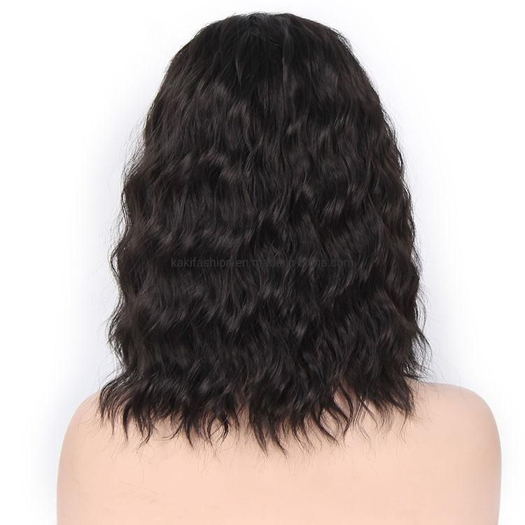 Kakiifashion Hair 14 Inch High Quality Vendor Cheap Water Wave Natural Black Bob for Black Women Synthetic Hair Wigs