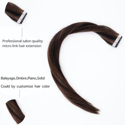 2.5g Real Human Salon European Skin Adhesive Double Drawn Remy Virgin Extensions Straight Tape Hair