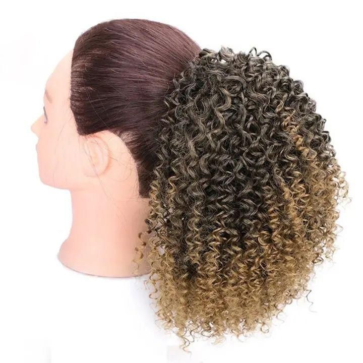 8inch Afro Curly Synthetic Clip in Hair Extension Stretch Mesh Ponytail