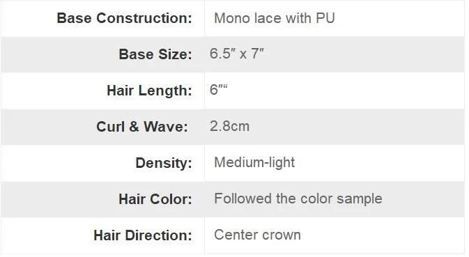 High Quality Real Human Hair. Long Lasting Mono & Easy Clean PU No. 1 Men′s Wigs