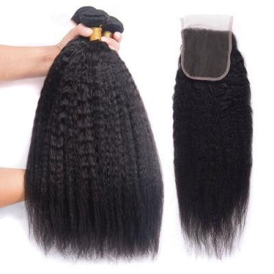 Kinky Straight Hair Bundles with Closure Human Hair Panse Hair 3 Bundles with Closure Lace Closure Remy