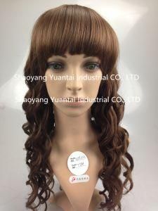Chestnut Brown Dyed Curly Synthetic Hair Wig for Woman/ Human Hair Feeling