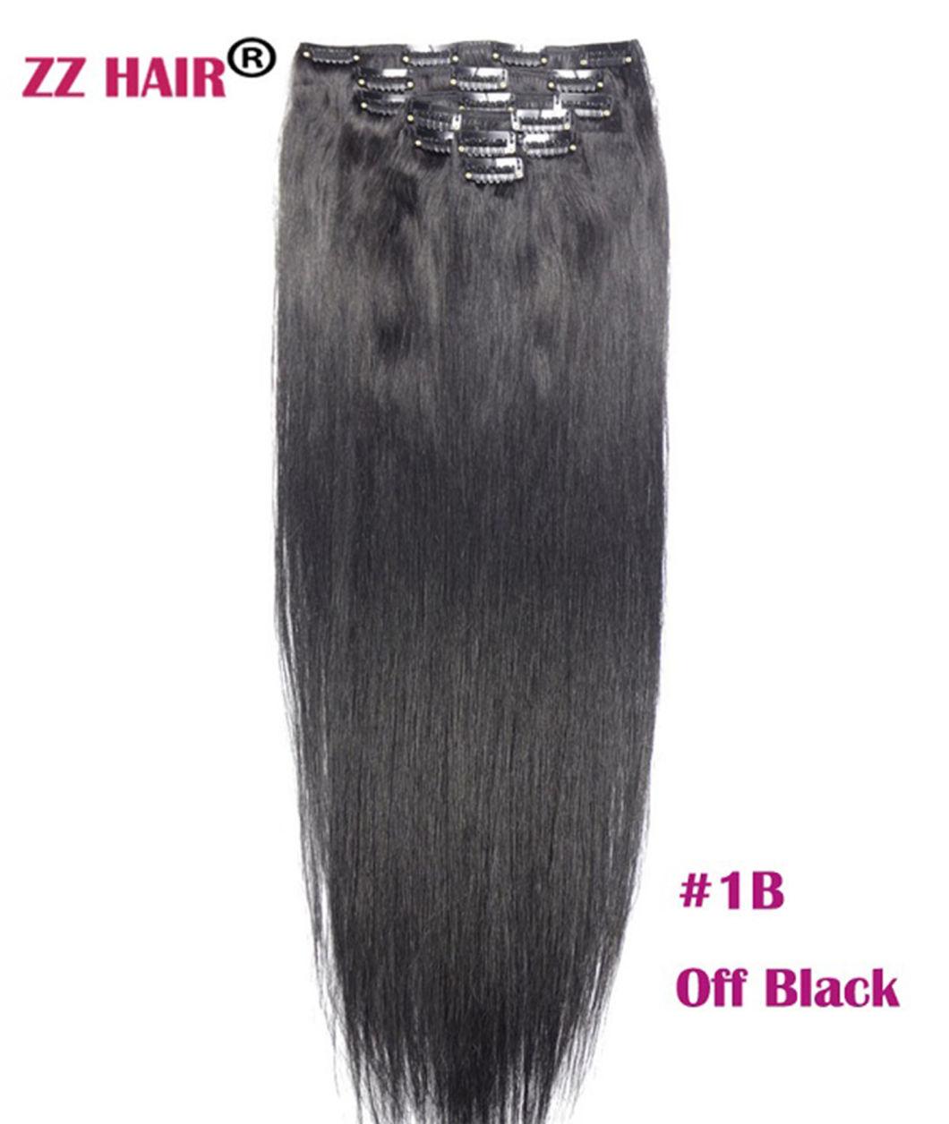 16" -24" Machine Made Remy Hair 7PCS Set Clips in 100% Brazilian Human Hair Clip-in Extensions Full Head Straight Natural