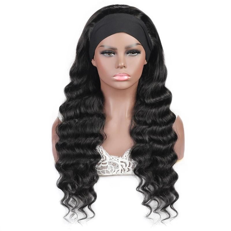 China Hair Factory Remy Human Hair Wig with Headband Cheap Loose Deep Wigs