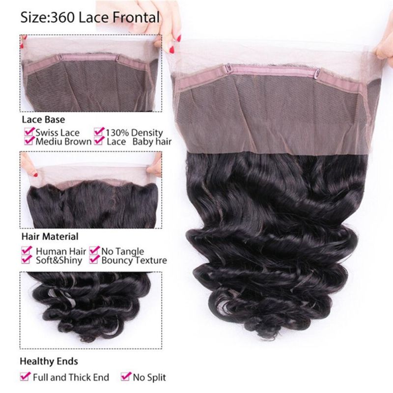 Kbeth Brazilian Deep Wave Hair Pre Plucked 360 Lace Frontal Closure with Baby Hair Human Remy Hair Closure Free Part Natural Color Closure