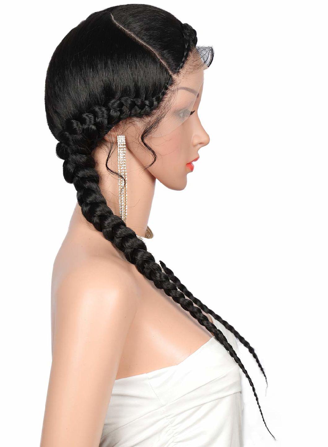 Fully Hand-Braided Swiss Lace Front Dutch Twins Braided Wigs with Baby Hair for Women Premium Synthetic