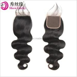 4*4 Raw Virgin 100% Indian Human Hair Closure Free Part Middle Part 3 Way Part Body Wave Lace Closure