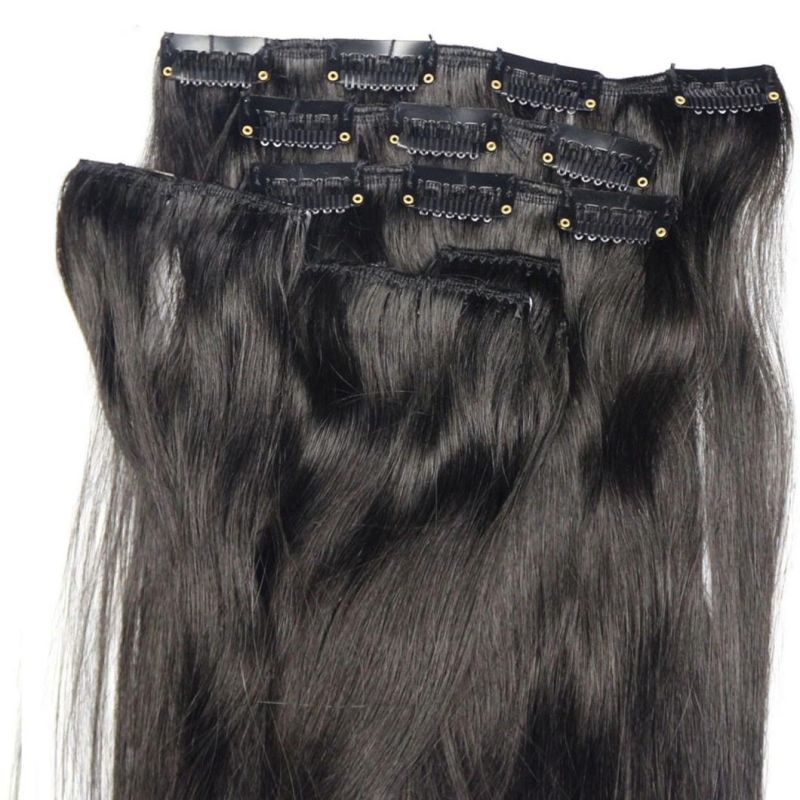 16" -24" Machine Made Remy Hair 7PCS Set Clips in 100% Brazilian Human Hair Clip-in Extensions Full Head Straight Natural