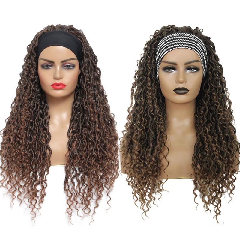 Goddess Faux Locs Braided Wig Long Curly Crochet Braid Locs Wig for Afro Women 26 Inch Synthetic Lace Wigs with Baby Hair