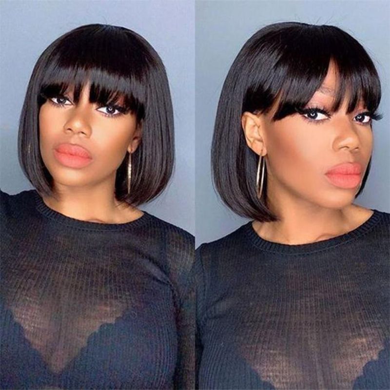Kbeth Machine Made Human Hair Wigs for Ladies Short 14 Inch Custom Accept Bob Remy Cheap Price Wig with Bangs Wholesale
