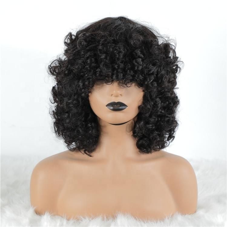 Pixie Cut Short Wigs with Bangs Hot Beauty 12A Grade Funmi Super Double Drawn Human Hair Brazilian Rose Curl Fringe Wig Supplier