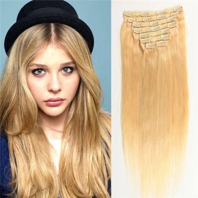 Full Head 20 Inch 10PCS Blonde Virgin Clip in Extensions