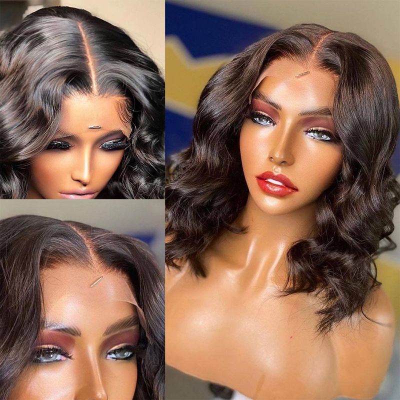 Body Wave Short Bob Wig Lace Front Human Hair Wig Brazilian Remy Hair 4X4 Closure Wig Pre Plucked 150% Density for Black Women 16 Inches