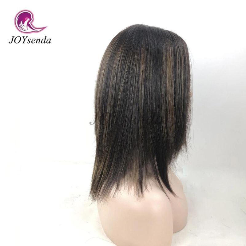 Small Layered Invisible Knots Silk Top Human Hair Kosher Wig Sheitel Dark Brown Color with Highlight Kosher Jewish Wigs