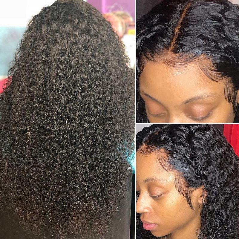 150% Density Brazilian Curly Wave Lace Front Wig with Baby Hair Pre Plucked Bleached Knots (14′ ′)