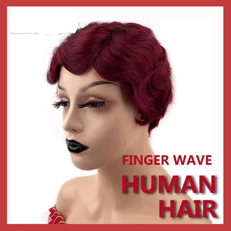 Short Lace Human Hair Wigs for Women Brazilian Finger Wave Wig