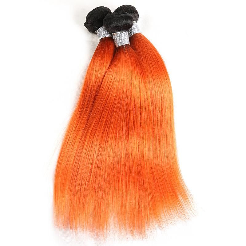 Hand Tied Orange Color Hair Bundles, Deep Wave 28" Hair Extension, Double Drawn or Weft Human Hair Bundles with 4*4 Closure