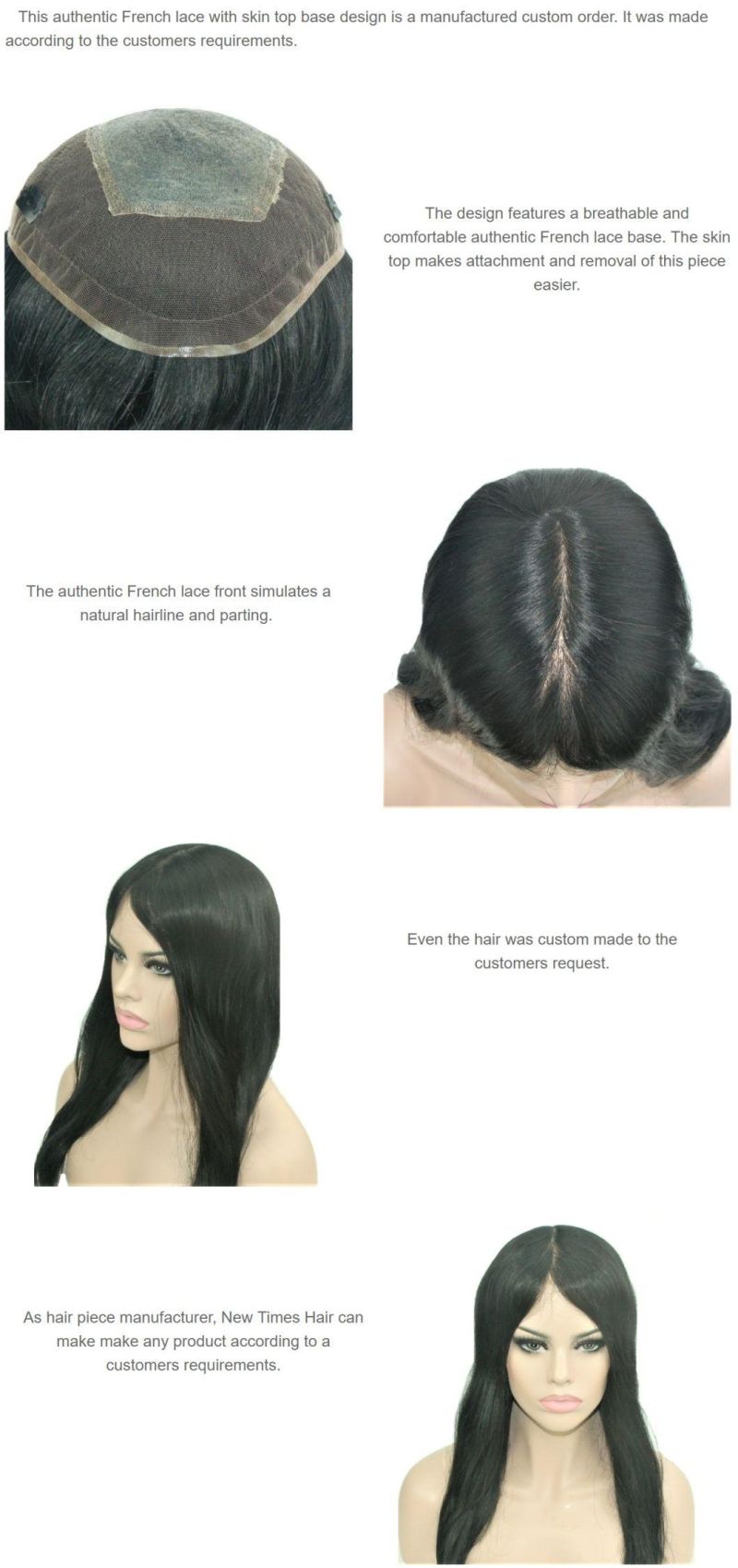 French Lace with Silk Top Black High Quality Remy Human Hair Wig