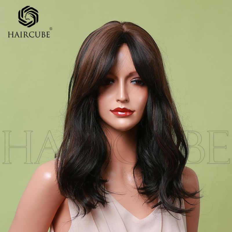 Freeshipping Synthetic Wig for Women Dark Brown Highlights Natural Hair Wig Middle Part Long Wave Wigs Heat Resistant Dropshipping Wholesale