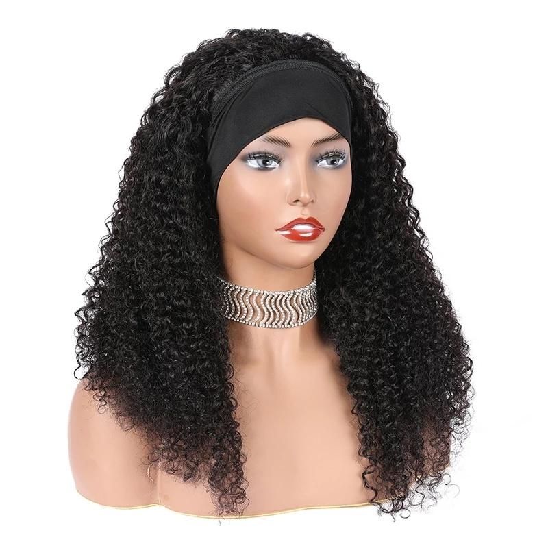 Headband Kinky Curly Wig Human Hair Full Machine Made Non-Lace Wig
