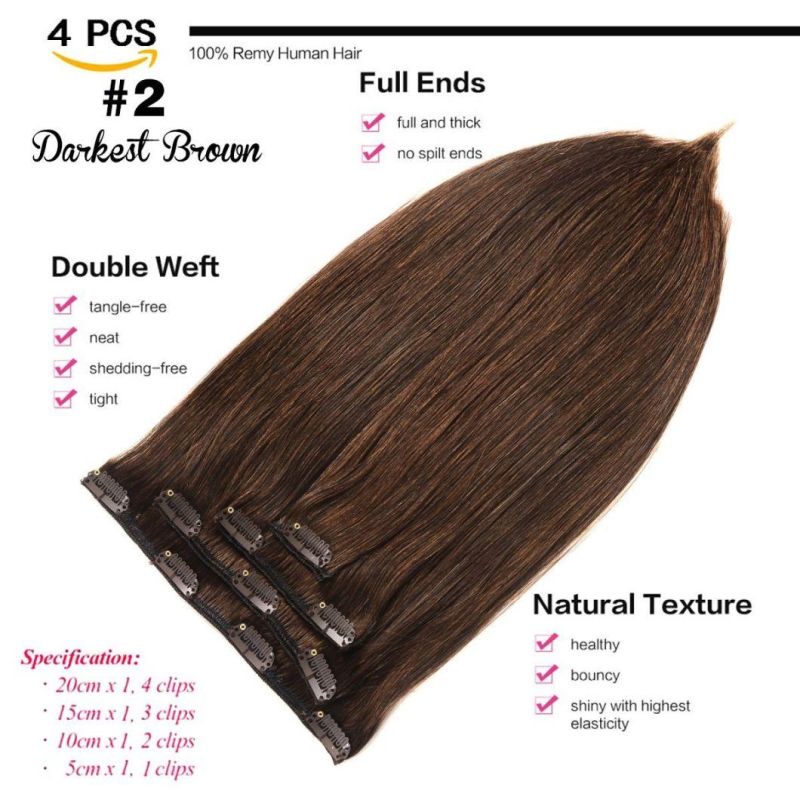 Clip in Human Hair Extension 14inch 2# Virgin Human Hair Extension 4PCS (AV-CH60-4)