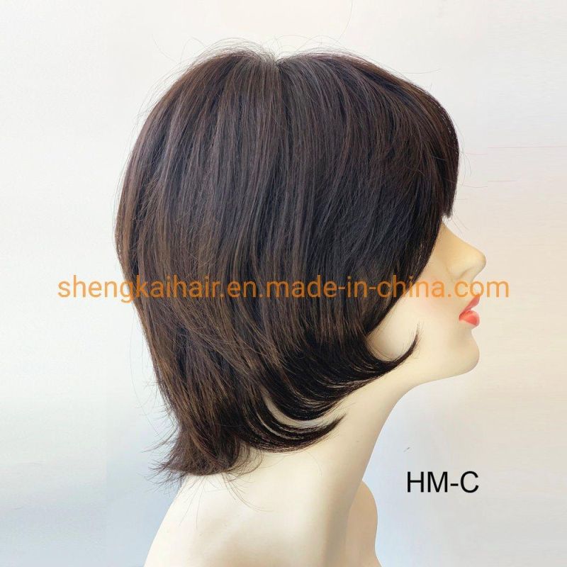 Wholesale Premium Quality Short Hair Style Full Handtied Human Hair Synthetic Hair Mix Women Hair Wig