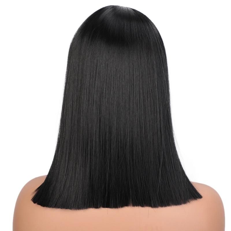 Kakifashion Black Bob 16 Inch Short Straight Synthetic Wig with Bangs for Black Women White Women