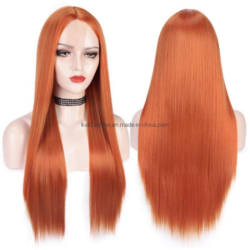 Wholesale Vendor Cheap Cosplay Party Ombre Orange Long Silky Straight Wig for Black Women Synthetic Hair Wigs