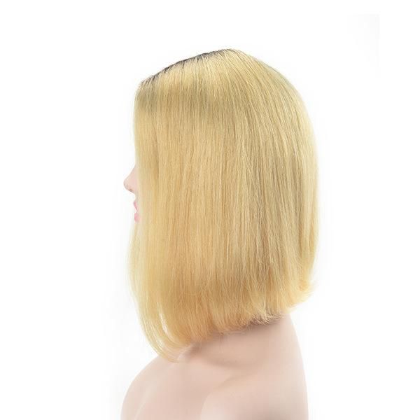 Straight Blond Bob Style Lace and Machine Weft Base Stock Women’ S Wig