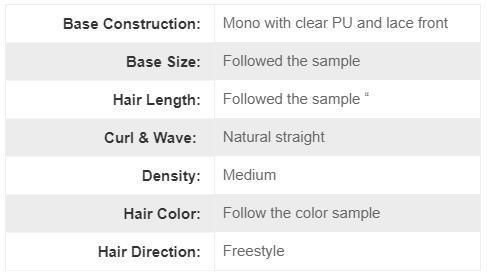 Custom Made Mono Base with Lace Front Ombre Color Natural Women Hair Systems