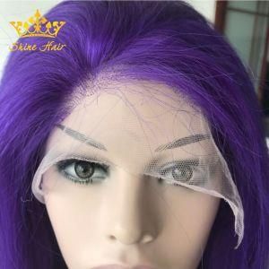 Purple Color Straight Brazilian Virgin Human Hair Full Lace Wig with Transparent Lace