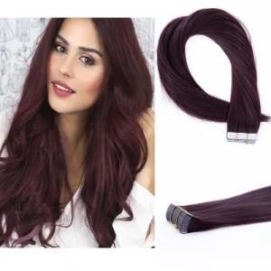Top Quality #99j Wine Virgin Natural Hair 100% PU Skin Weft Remy Human Tape Hair Extensions
