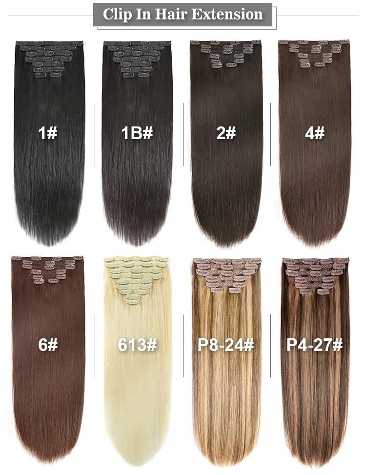 613# 60# Pure Blonde Color Clip on Human Hair Extension for Full Head Deluxe 120-160-220gram/Set