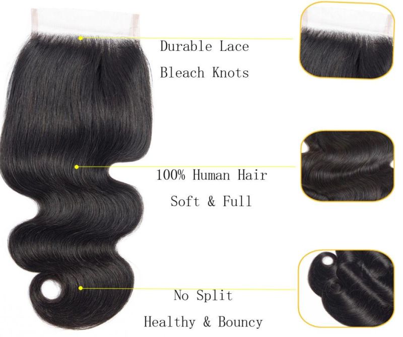 Brazilian Virgin Hair Body Wave Bundles with Lace Closure Free Part Natural Black