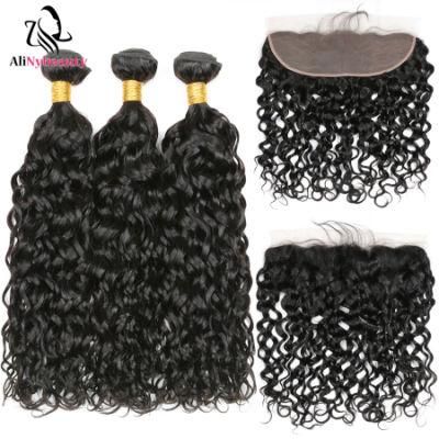 Alinybeauty 100% Unprocessed Brazilian Human Hair Bundles with Lace Frontal