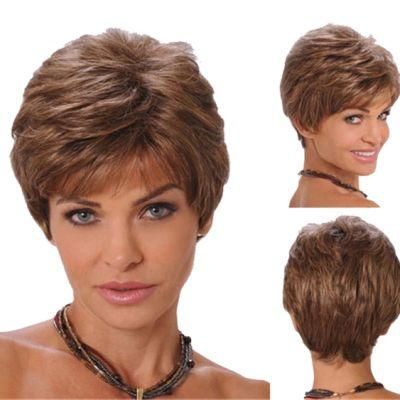Heat Resistance Synthetic Classical Pixel Wig Short Straight Curly Natural Brown Wigs Women Wig
