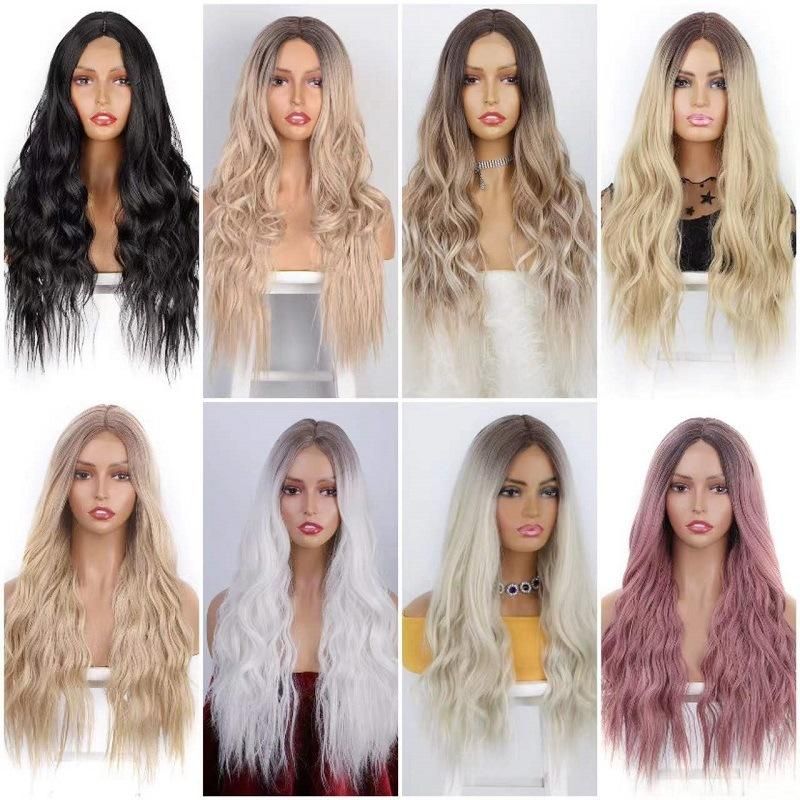 24inch Ombre Blonde Middle Part Natural Hairline Dark Roots Synthetic Long Body Wavy Wigs