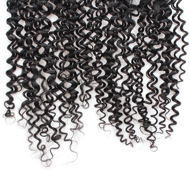 7A Virgin 4*4 Non-Remy Lace Frontal Closure Kinky Curly Free Part Hair Weave #Black