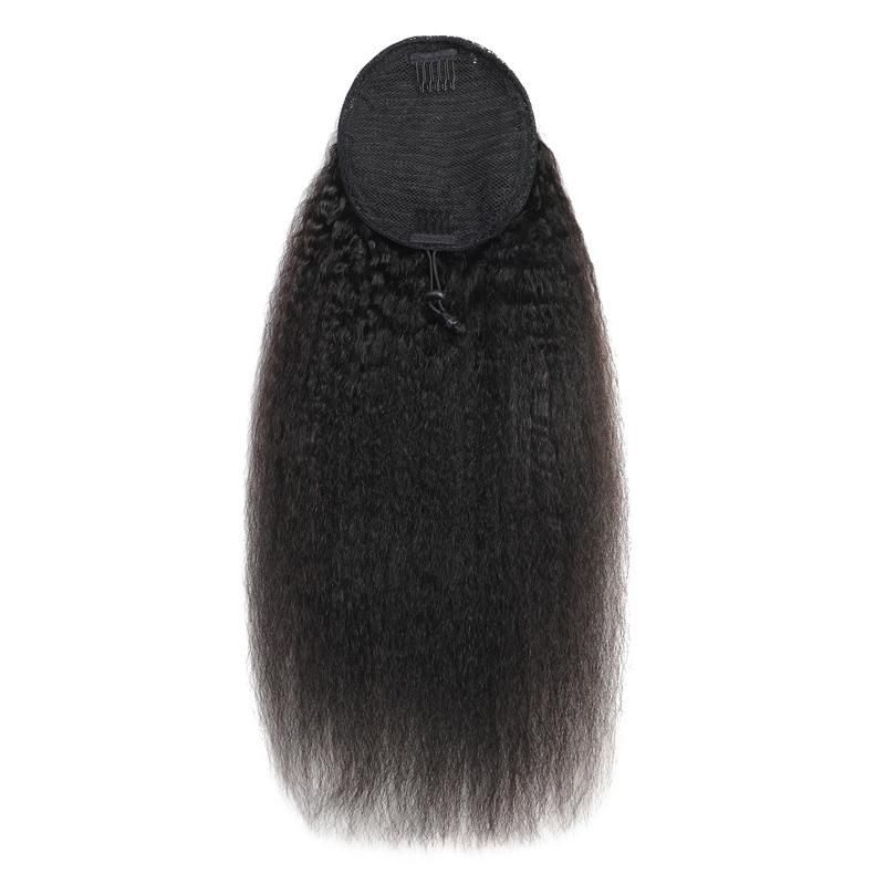 Kinky Straight Hair Ponytail Extensions Yaki Straight Ponytail Human Hair Drawstring Ponytail Clip in Human Hair Extensions