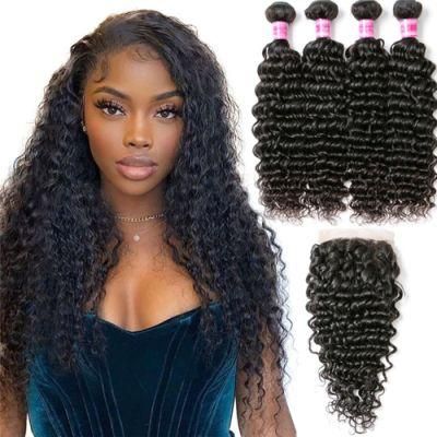 Kbeth Wholesale 4X4 Lace Closure Deep Wave Natural Black Brazilian Human Hair Lace Closure with Baby Hair Remy Apple Girl Hair