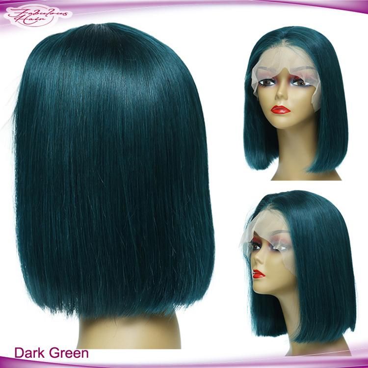 Full Cuticle Glueless Dark Green Color Lace Front Bob Wigs