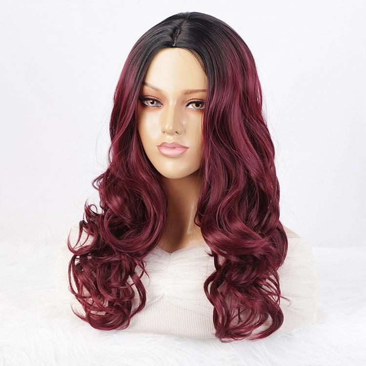 Wholesale Body Wave Red Dark Root Wigs Middle Part Long Wavy Wig Synthetic Hair Wigs