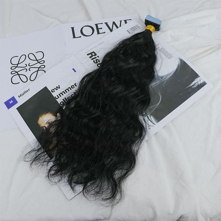100% Raw Double Drawn Human Hair Remy Virgin Natural Wavy Tape in Hair Extension