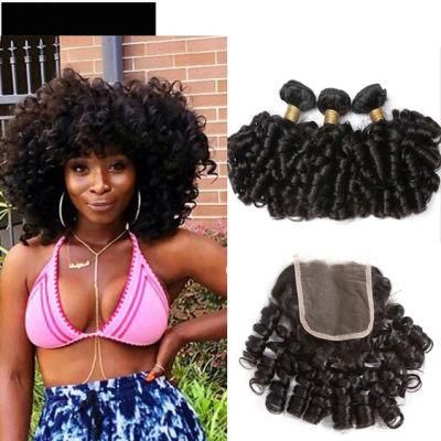 Brazilian Human Hair Loose Bouncy Curly Hair 2/3/4 Bundles with 4*4 Closure 100% Human Hair Natural Black Weave Extensions