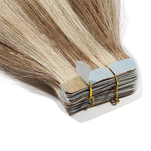 100% Virgin Hair Tape in Human Hair Extensions (AV-TP20-12/613)