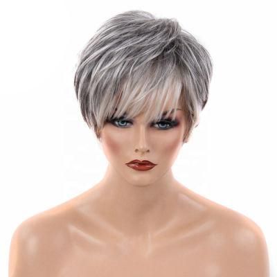 Kbeth Middle Age Women Short Straight White Human Hair Wigs Wholesale Fashion 12 Inch Machine Made Cheap Price Wig